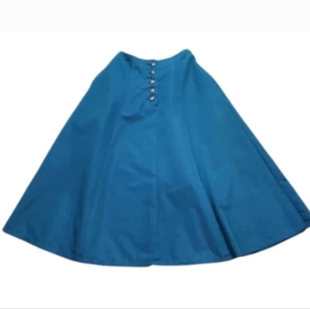 Vintage Blue Midi Skirt with Button Detail Extra Small